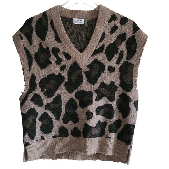 27‎ MILES Aleman Vest in Cheetah Cashmere Silk Blend Distressed 139167 Medium - Picture 13 of 14